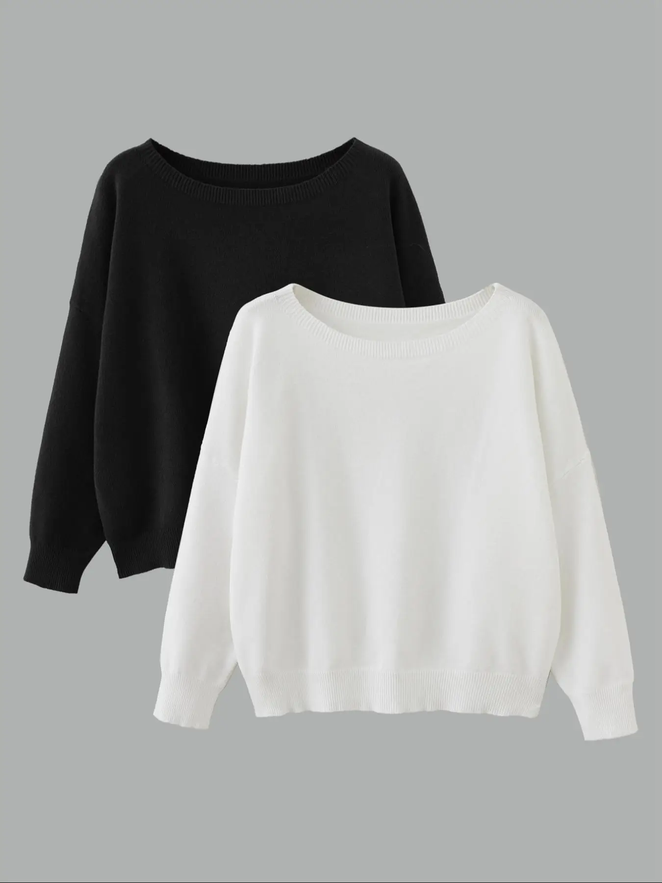 Women's Solid Color Drop Shoulder Boat Neck Sweater, Casual Long Sleeve Jumper for Fall & Winter, Fashion Ladies' Knitwear for Daily Wear, Sweaters fo