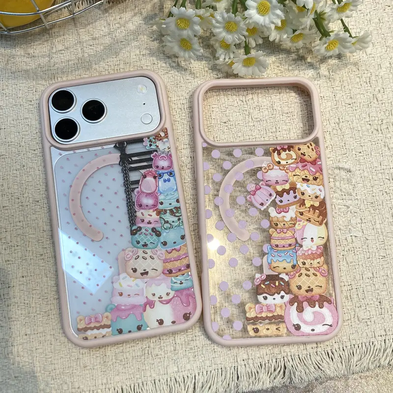 Num Noms Cartoon Print Magnetic Close Protective Phone Case - Sleek Casing, Snug Fit, Transparent View Smartphone Accessory for iPhone 11-17 Pro Max/Plus, Samsung Galaxy S23-25 Handheld Cellphone Devices