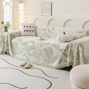 [Novel Home] Plant Leaf Pattern Sofa Cover 1 Piece Modern Chenille Sofa Protector for Home Living Room Sofa Decoration Supplies