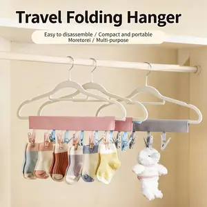 Moretorei 3 Pieces Portable Travel Hangers Foldable Clip on Hangers for Luggage Laundry Wardrobe Organization Suitcase Drying Rack Sock Clothesline Hotel Bathroom Shower Towel Hanger with 6 Clips