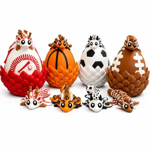 Sports Dragon Egg Creature Collectible Set – Baseball, Basketball, Soccer & Football, 3D Printed Desk Decor, Unique Mother's Day & Birthday Gift for Boys & Sports Fans, Christmas & Father's Day,Sports, Collectible, Dragon, Gift for Boys