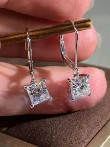 Elegant Square Artificial Zirconia Dangle Earrings, 1 Pair Simple Classic Drop Earrings, Fashion Jewelry Accessories for Women As Gifts