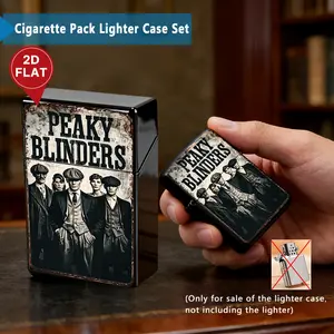 Peaky Blinders Plastic Cigarette Case & Metal Lighter Shell Set, Shelby Family Retro Print, Gothic Crime Drama Gift for Men