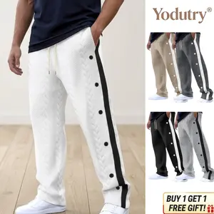 Men’s Color Block Wide Leg Pants| Casual Jacquard Loose Fit Button Trousers