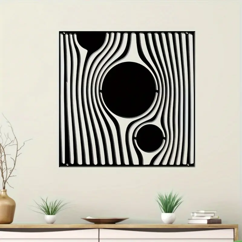 1 modern metal wall art sculpture - abstract curved and circular design, black and white contrast, large-sized durable metal decoration, suitable for home, office, caf é, bar wall decoration, minimalist style high contrast design