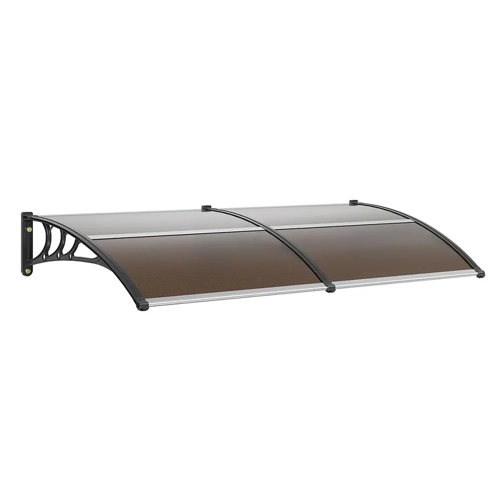 Window Awning Door Canopy, Modern Polycarbonate Front Door Canopy, Patio Awning Canopy Window Door Cover for Rain Snow Sunlight Protection Hollow Sheet (80" x 40", Brown Canopy/Black Bracket)
