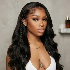 Ronashow 13x4 Body Wave Lace Front Wig Human Hair Pre Plucked 180 Density HD Transparent Lace Frontal Wigs Natural Black Human Hair Wig Heat Resistant