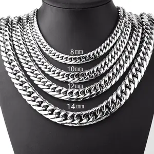 Men's Titanium Steel Stainless Steel Double Buckle Six-Sided Polished Cuban Chain Necklace 8/10/12/14mm Thick Durable Stylish Jewelry