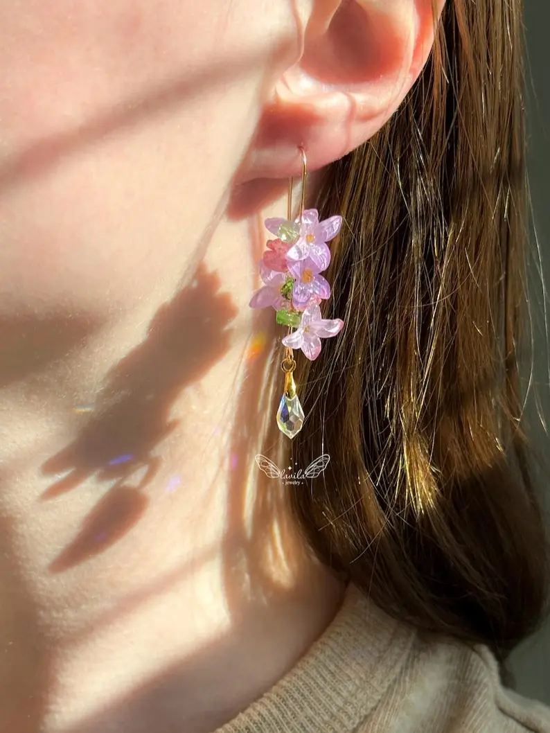 Lilac Jewelry Set – Shrink Plastic Flower Earrings & Hairpins with Real Flowers