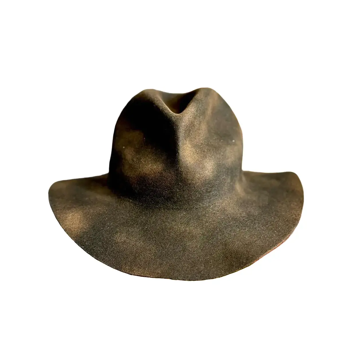 Black Distressed Wide Brim Fedora - Premium Lana Wool Hand Crafted Hat