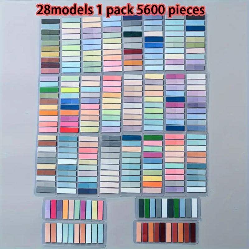 1000-piece Morandi color-coded sticky notes, European retro fluorescent PET transparent self-adhesive memo, rectangular, 28 mixed colors, with index labels, suitable for back-to-school gifts and office supplies, Book Mark
