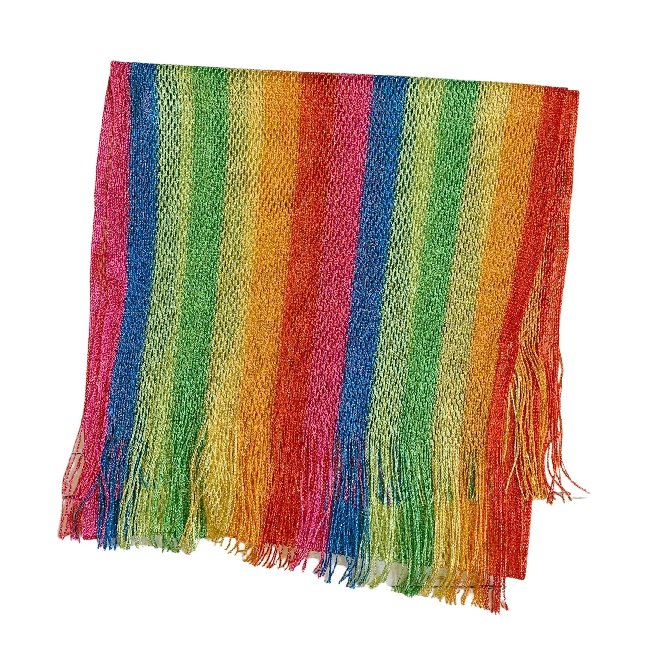 Paper & Quartz Shimmer Mesh Pride Scarf Wrap in Rainbow Stripe Unisex Summer Shawl LGBTQ Pride One Size Polyester