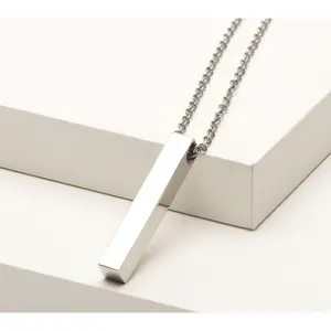 Verve Men's Stainless Steel Vertical Bar Pendan t with Chain