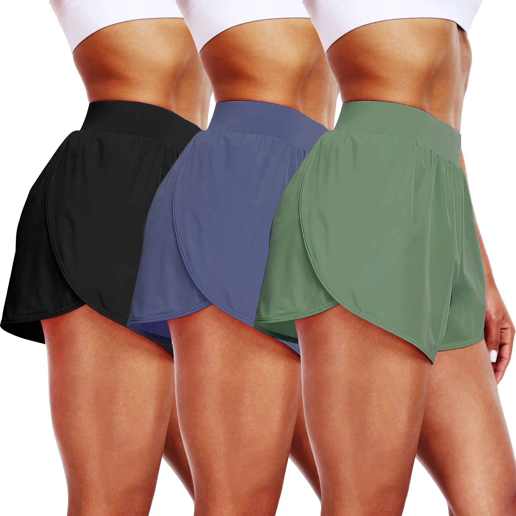 CADMUS Womens Athletic Running Shorts Lightweight High Split Comfy Liner for Gym Workout Track,3 Pack