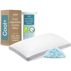 COOP Sleep Goods Cool+ Adjustable Cooling Pillow – Gel-Infused Plus-Shaped Memory Foam + Microfiber Oomph Fill, Cool-Touch Cover & Heat-Wicking Liner, Dual-Sided Feel, Add/Remove for Custom Loft, Machine Washable, CertiPUR-US & GREENGUARD Gold, Gel Memory