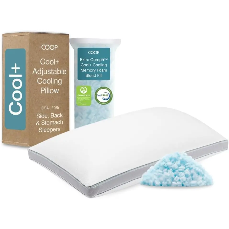 COOP Sleep Goods Cool+ Adjustable Cooling Pillow – Gel-Infused Plus-Shaped Memory Foam + Microfiber Oomph Fill, Cool-Touch Cover & Heat-Wicking Liner, Dual-Sided Feel, Add/Remove for Custom Loft, Machine Washable, CertiPUR-US & GREENGUARD Gold, Gel Memory