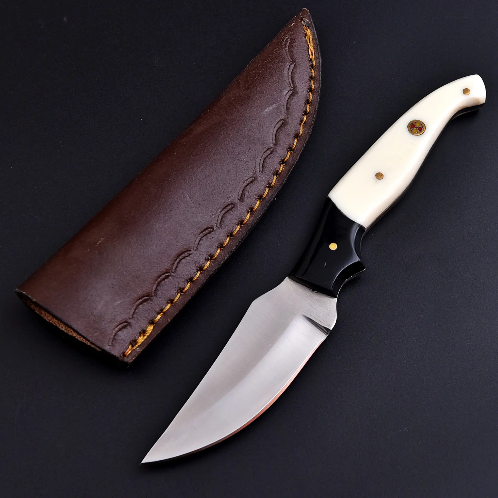 Hand Forged Professional Carbon Steel Blade Meat Steak Skinner Chef Knife Kitchen BBQ Grill With leather Sheath