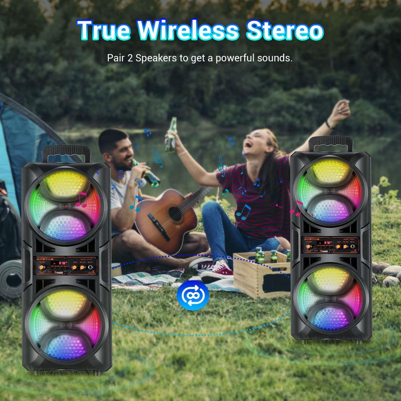 Bluetooth Wireless Portable Speaker Waterproof Stereo Bass Power USB TF FM Radio LED Lighting LOUD Dual 6.5" Subwoofers