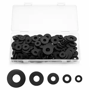 200 count Flat Rubber Washers Assortment Kit, 10/12/16/20/25mm Black Rubber Gasket Black Vibration Absorbing Pads Sealing Rubbers Flat Washers for Faucets//Screws/Garden Hose/Plumbing/Shower