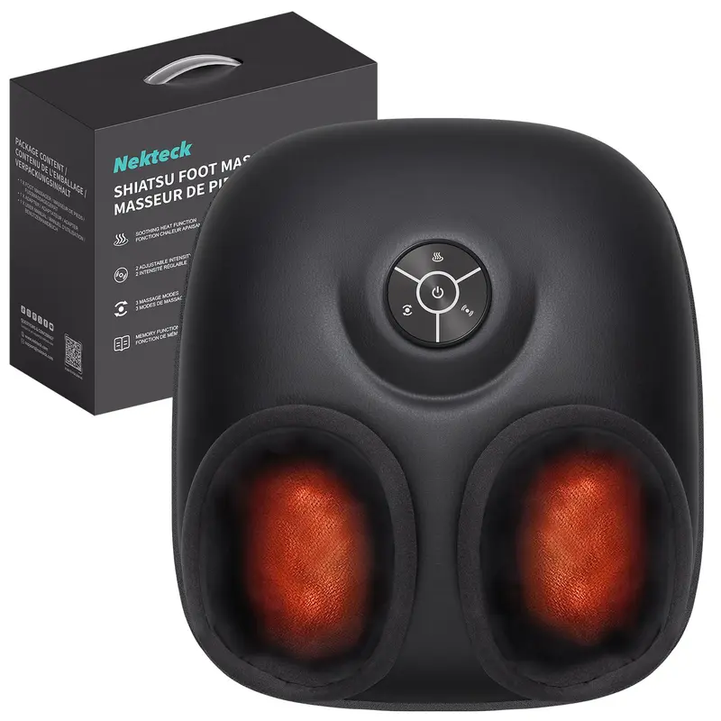 Nekteck Shiatsu Foot Massager Machine with Soothing Heat, Deep Kneading Therapy, Air Compression, Improve Blood Circulation and Foot Wellness Brown