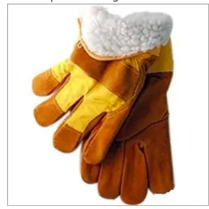 6 pairs Winter Cowhide Yellow Leather Palm Work Gloves with Fur Insulation - Pack of 6