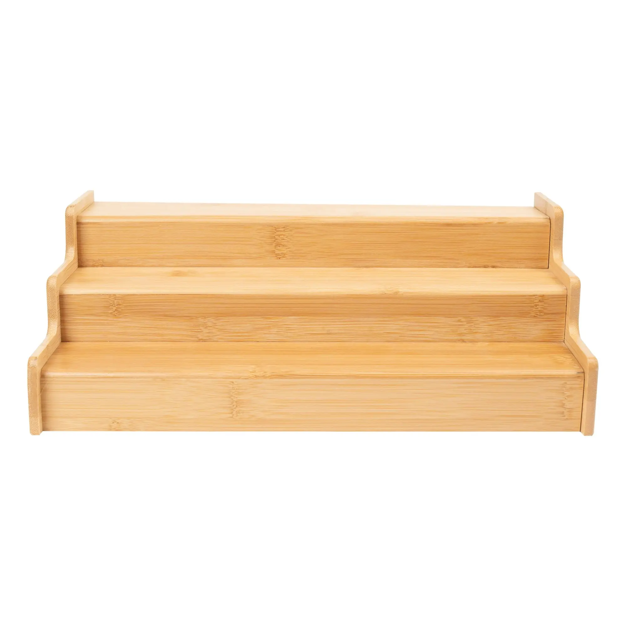 Expandable Bamboo Spice Rack, 3-Tier Step Shelf Organizer for Kitchen Cabinet, Pantry & Bathroom Storage