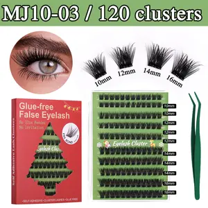 120Pcs Pre‑Bonded Glue‑Free Cluster Lashes | Press‑On Self Adhesive Wispy DIY Lash Extensions Kit 10‑16mm