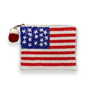 American Flag Beaded Pouch