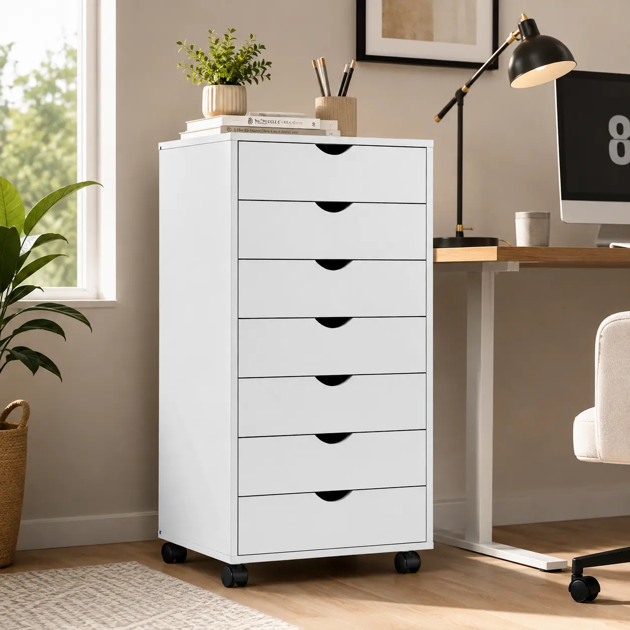 Sweetcrispy Fiberboard Vertical File Cabinet - Rolling Mobile Organizer Storage with Floor-Friendly Wheels, Commercial Office Furniture for Home Office Storage Organization