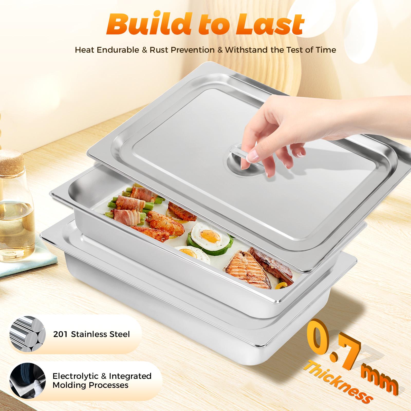 4 Pack 201 Stainless Steel Steam Table Pans with Lids 9L Commercial Home Buffet Food Storage Dishwasher Oven Freezer Safe