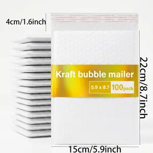 50/100 Pack 5.9x8.7 Inch White Bubble Mailers, Self-Sealing Padded Shipping Envelopes, Waterproof Tear-Proof Shockproof Bubble Bags for Jewelry, Phone Cases, Small Electronics & Daily Mailing
