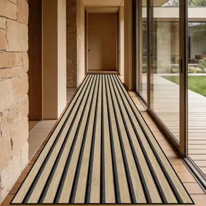 Minimalist Wooden Grain Pattern Kitchen and Living Room Modern Runner Rug, Soft Comfort Mat, Non-Shedding Easy to Clean Home Carpet