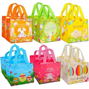 12 Pack Easter  Bags with Handles Easter  Bags  Tote bag for Egg Hunt and Party Supplies