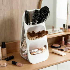Large-capacity cosmetic storage box - desktop organizer, suitable for bathroom, bedroom, office desk, dressing table. Easily stores skincare products, makeup brushes, eyebrow pencils, lipsticks, and features a tiered design. Cosmetics Organizer Storage