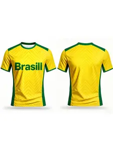 Brazil National Team Style Jersey, and Design with Crew Neck, Elastic Fabric for Youth Sports, Breathable Athletic Top, Breathable and Quick Dry