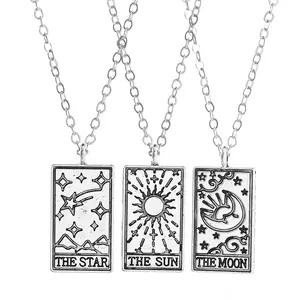 3pcs Moon Sun Geometric Tarot Card Set Necklace, Jewelry Accessories for Men and Women