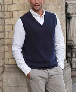 Men's Loose V-neck Sleeveless Knit Pullover Sweater Vest, Business Wear, Outer & Inner Match, For Spring & Summer
