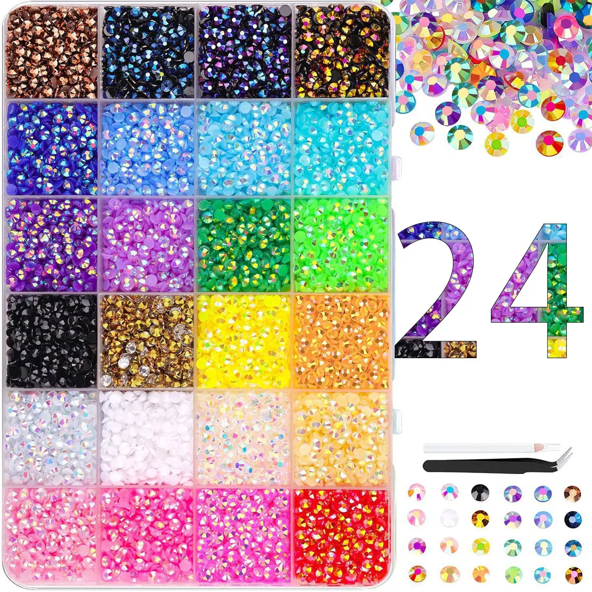 24000pcs Candy Resin Rhinestones, 3mm Multicolor Jelly Rhinestones DIY Water Drills, Ideal for Clothing, Nail Art Supplies, Phone Decor, Handicrafts, Sparkling Glitter, Bling Rhinestone Decoration