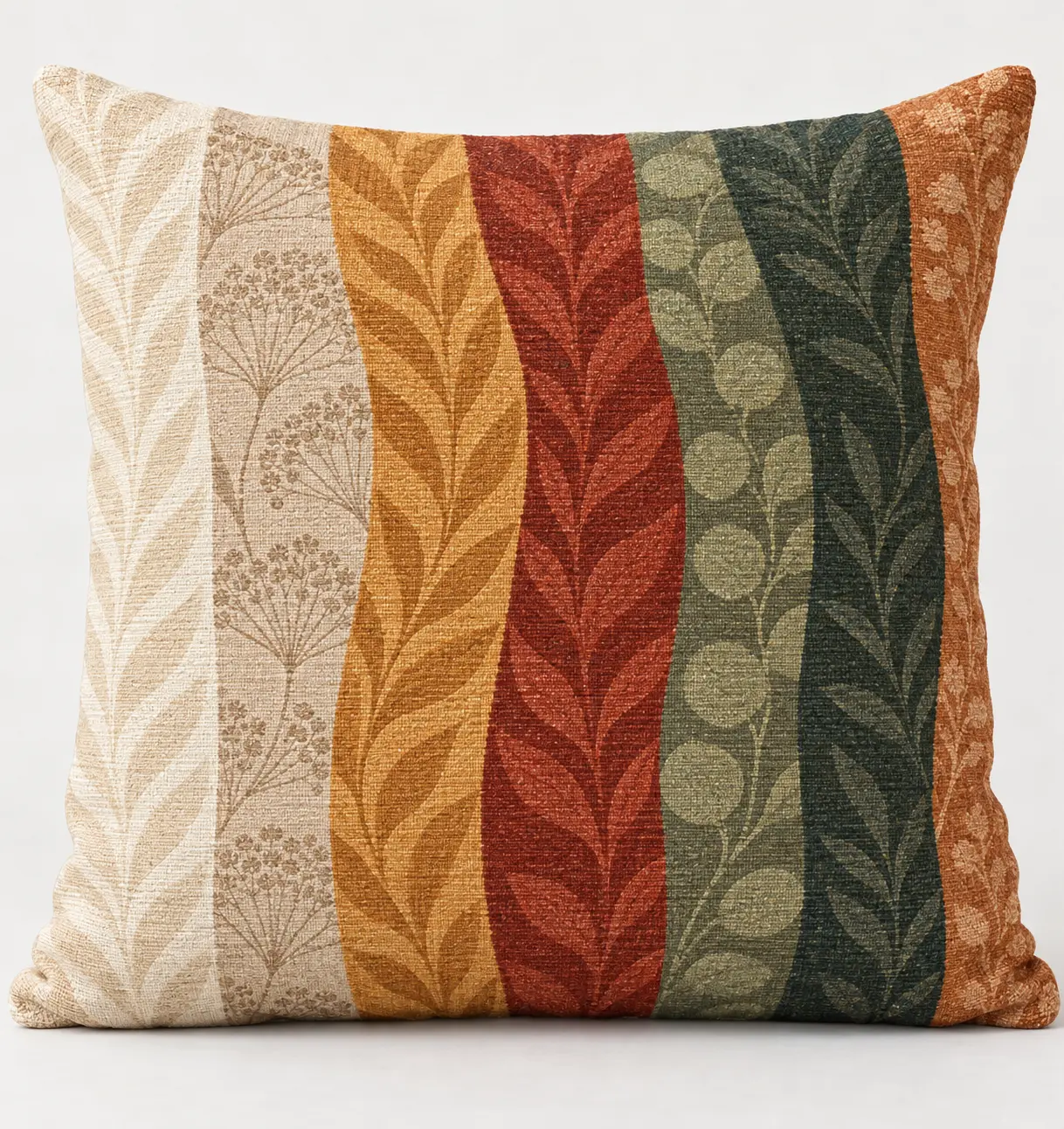 Retro Boho Leaf Pattern Woven Throw Pillow, Double-Sided, Sofa Accent