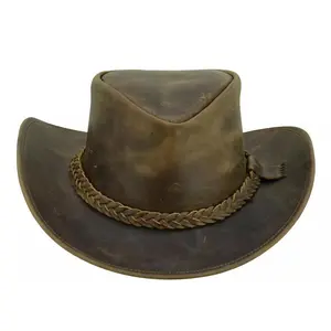 Australian Outback Distressed Leather Cowboy Hat for Men & Women – Genuine Cowhide Western Outback Hat