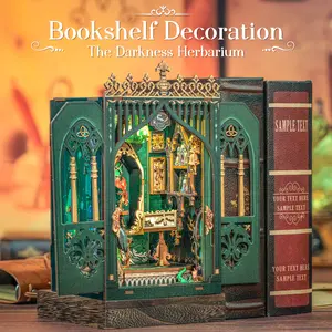 CUTEBEE DIY Book Nook Kit The Darkness Herbarium – Wooden Miniature Fantasy Scene with LED Light | Handmade 3D Dollhouse Decor, Holiday and Christmas Gift for Adults