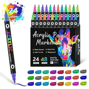 Double-Headed Nail Art Pens Set, Acrylic Markers Watercolor Brushes, 48 Washable Non-Toxic Colors for Student DIY Painting Quick-Dry Waterproof