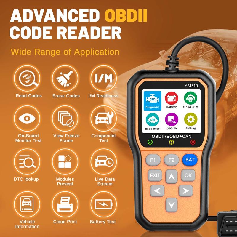 This Hill OBD2 Scanner Diagnose Tool - Battery Tester 2 in 1, Read/Clear Car Check Engine Light Code Reader - OBDII Scan Tool & Battery Charging Component Test