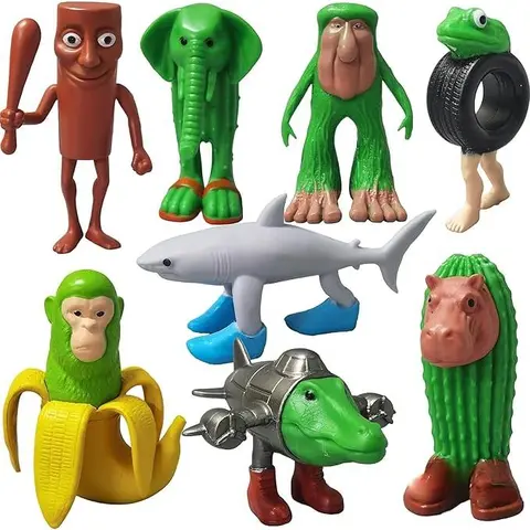 1set Italian Brainrot Miniature Figurines & Action Figures (8pcs: Tung Sahur, Tralalero, Tralala, Bombardino, Crocodilo, Shimpanzini, Bananini) - Stable Stand, Compact Display-Ready Unisex Desk Decor Adult Collectibles, Great Gift for Meme Fans