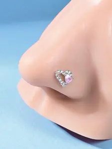 Cute Heart Shaped Nose Ring, Rhinestone Decor L Shaped Nose Ring, Fashionable Body Jewelry for Women & Girls, Trendy All-match & Exquisite Jewelry for Birthday Gift