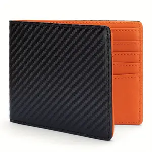 Men's Color-Block 2-Fold Carbon Fiber Short Wallet - Leather, Multiple Card Slots, Anti-Theft Features