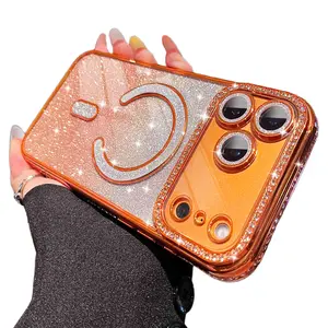 Magnetic Glitter Case for iPhone 17 Pro Max 16 15 14 13 Compatible with MagSafe, Clear Cute Glitter Bling Cover with Camera Lens Protector Cover for Women Girls