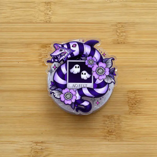 NO FEET Beetlejuice Sandworm MagSafe Phone Grip, Purple Floral Spooky Ghost Magnetic PopSocket, Pastel Goth Phone Holder
