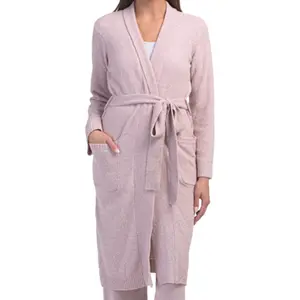 Natori Aura Ultra-Soft Teddy Long Blush Pink Robe Womens Cozy Lightweight Bathrobe Knit Loungewear  Womenswear Minimalist Basic