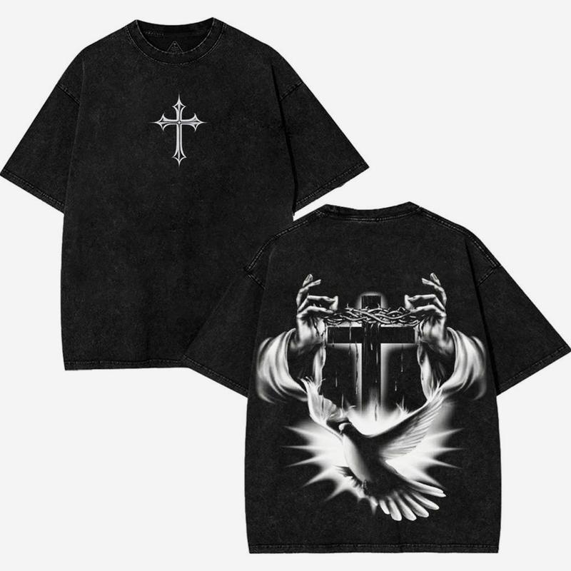 Vintage Washed Christian Gildan/Washed Shirt 2 side, Crown, Dove & Cross Graphic, Heavyweight Cotton